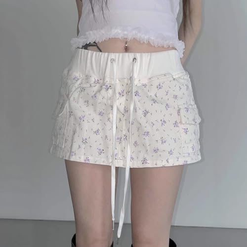 Floral Print Mini Drawstring Waist Casual Cargo Style Side Pockets Lightweight Summer Cute Trendy Skirts2