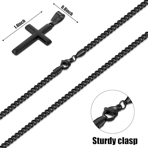 Image of Fiusem Silver Tone /Black /14K Gold Plated Cross Necklace for Men, Beveled Edge Pandent Mens Necklace, 3.5MM Stainless Steel Cuban Chain, 16-24 Inches Jewelry Gifts