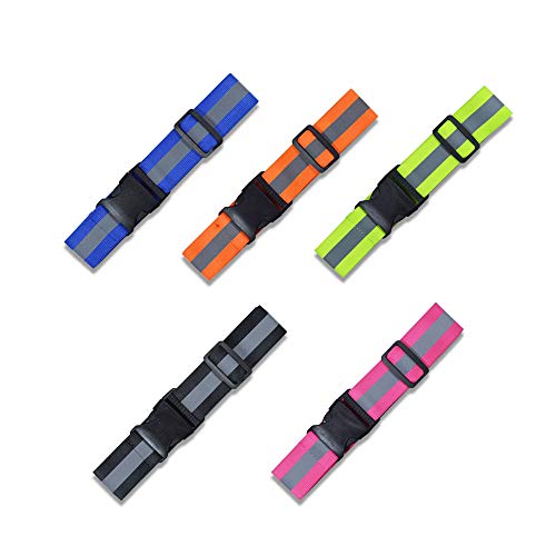 5 PCS Reflective Belt or Sash, High Visibility Military Heritage Style Glow Belt, Lightweight Reflective Gear for Running, Walking & Cycling - Fits Women, Men & Kids - Green, Red, Blue, Pink, Orange