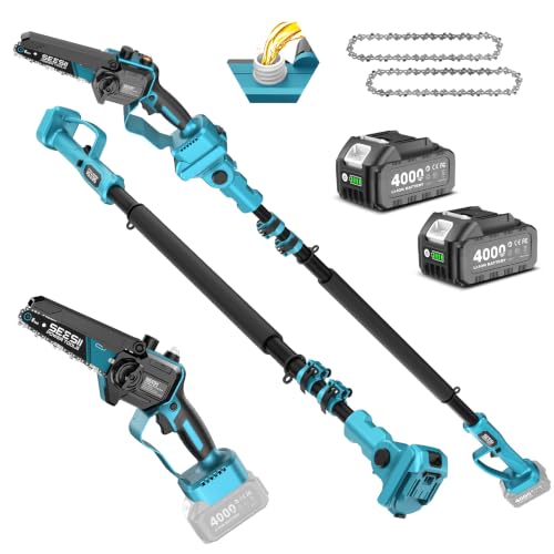 Image of SEESII 2-in-1 Cordless Pole Saws & Mini Chainsaw 6 Inch for Tree Trimming | 2 x 4000mAh Batteries, Handheld Cutter with 10FT Extension Pole for Pruning, Yard Cleanup, Ideal for Homeowners Gardeners