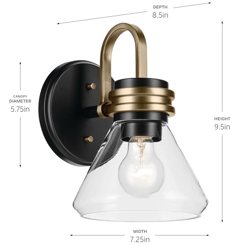 Image of Kichler Farum 7.25 inch 1-Light Wall Sconce Bathroom Vanity Light Fixture with Clear Glass in Black for Fireplace, Kitchen, Bedroom, Hallway, or Vanity (7.25 inch W x 9.5 inch H) 55153BKCLR