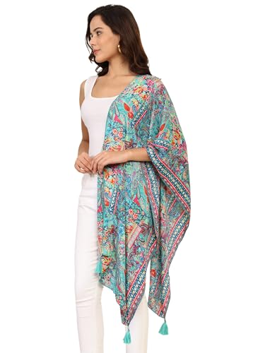 KE KANHA EXPORT Women Scarf|Stole For Women|Scarf For Women Stylish|Stall For Women|Border Print Face Cover Head Wrap|Boho|Beach|Multicolor|180x50cm|Pack Of 1