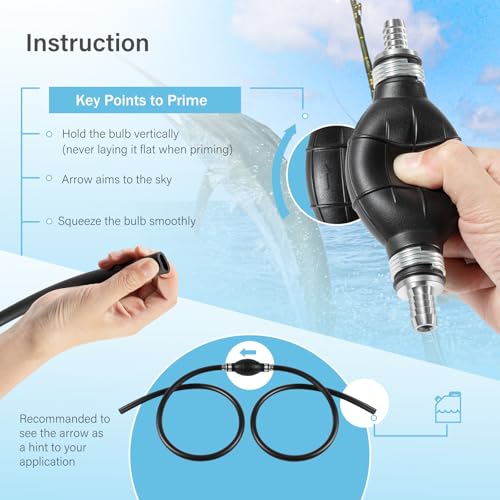 Image of Upgrade 3 /8in Universal Marine Fuel Hose Line Assembly with Primer Bulbs Fit for Marine Outboard Boat Motor RVs Tractors and Caravans, Flexible Rubber, Good Suction, Prevent Leakage (6 ft)