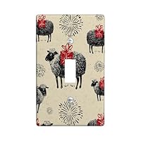 Festive Sheep Light Switch Cover Plates/Outlet Covers, Cream Color with Holiday Gifts and Fireworks Design, Thermoplastic Wall Plates, Standard Size Single Toggle