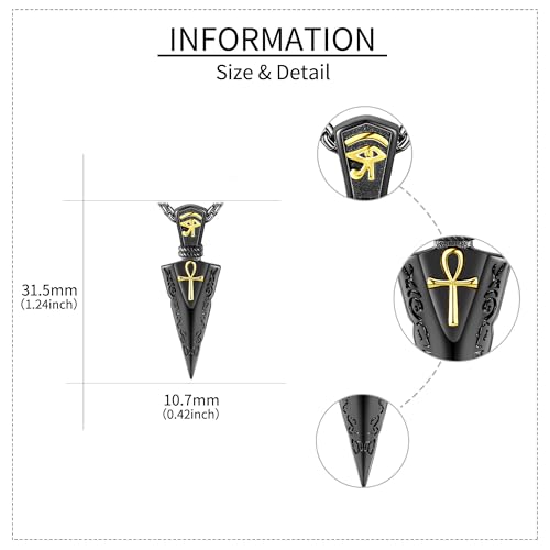 YAFEINI Arrowhead Necklace for Men 925 Sterling Silver Ankh Eye of Horus Necklace Black Arrowhead Pendant Egyptian Jewelry Gift for Men4