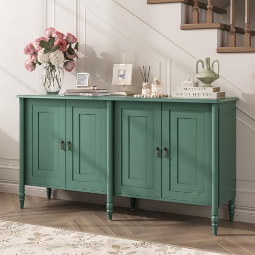 Image of JOINICE 59 inch Sideboard Buffet Cabinet with Storage for Dining Room,Green | Vintage Credenza with Adjustable Shelves & Solid Wood Legs,supports up to 100 lbs,for Kitchen,Bar,Hallway,TV Console