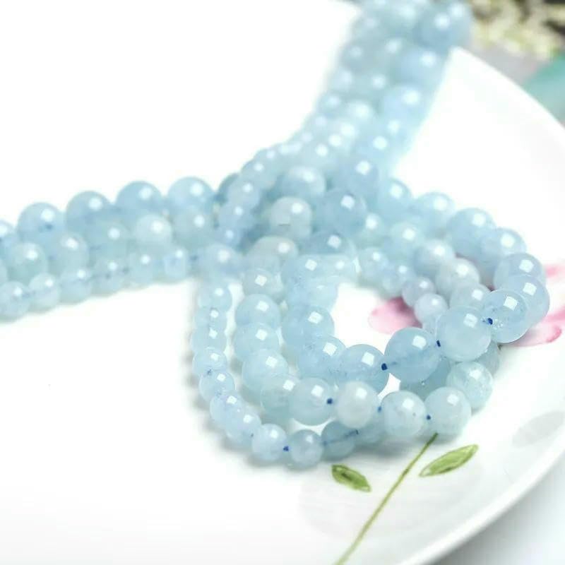 Perline distanziatrici rotonde lisce in pietra di acquamarina blu naturale, pietra preziosa di acqua di mare per la creazione di gioielli da 4, 6, 8 e 10 mm, accessori fai da te - 7A Acquamarina - 1