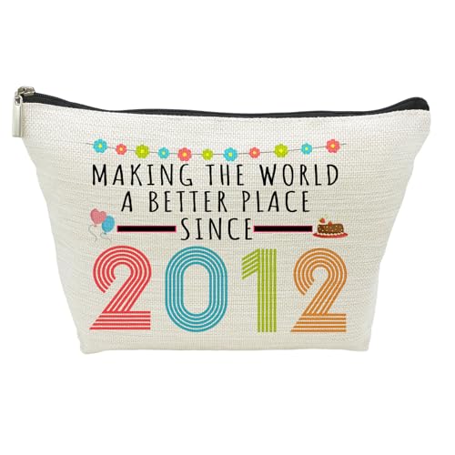 13rd Birthday Gifts for Girls, Funny 13 Year Old Gift Makeup Bag, 2012 13rd Birthday Cosmetic Bags for Her, Teens, Sister, Daughter, Niece, Granddaughter, Making The World a Better Place Since 2012