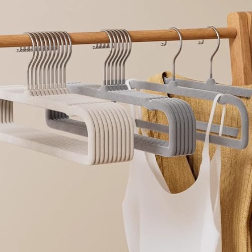 Image of Grey Velvet Hangers Non-Slip 20 Pack Felt Hangers for Pants Trouser Hanger | 360 Swivel Silver Hook, Thin Space Saving Clothes Hanger for Jeans Slacks, Slim Perchas Terciopelo, Perchas para Pantalones