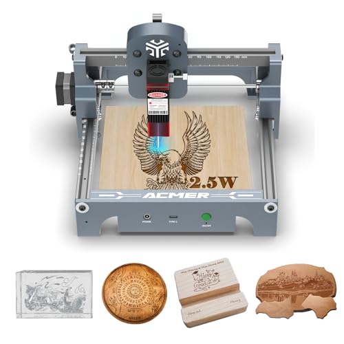 ACMER S1 [U[@ 2500mW/3500mW/6000mW  S x ~j @ LightBurn ƌ݊ ؍ށAvA^u[Ȃǂ̃[U[Hp Ɨ̈130*130mm (Vo[, S1 2.5W)