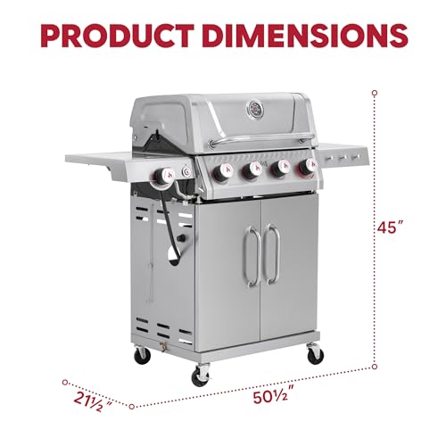 Image of Feasto 4-Burner Propane Gas Grill w /Sear & Side Burner, Cabinet Storage