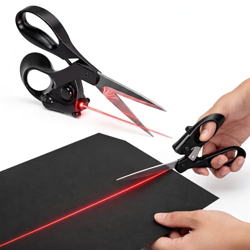 MKJOIHAS Professional Laser Guided Sewing Scissors for Fabric Paper Gift Wrapping DIY Crafts Straight Cut Ergonomic Handle (Black)