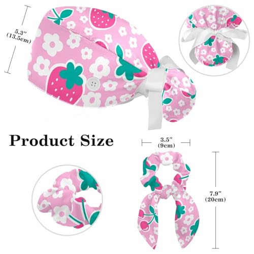 Image of Butterfly Scrub Cap Women with Ponytail & Buttons Adjustable Surgical Nurse Hat with Cotton Sweatband for Long Hair