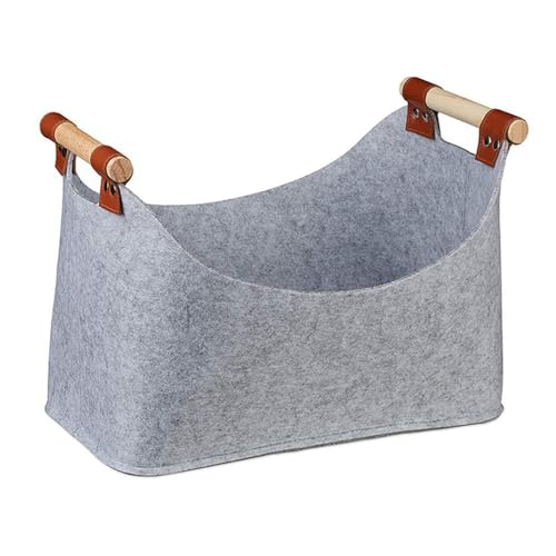 Cesta de leña portátil de fieltro resistente y moderna con asa para un amplio almacenamiento de madera