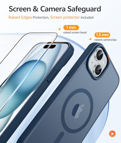 Image of FNTCASE for iPhone 15 Case: for iPhone 14 Case & iPhone 13 Case [Compatible with Magsafe] Translucent Matte Cases with [Screen Protector] Military Grade Shockproof Protective Phone Cover - Blue