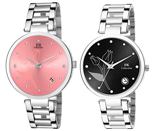 Image of IIK COLLECTION Round Dial Stainless Steel Bracelet Chain Analogue Day & Date Functioning Watch For Women And Girls, Dial Color-Assorted