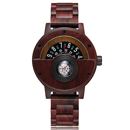 Holzuhr Kreative Herren Walnuss Holz Uhr Männlich Holz Natur Voll Palisander Herren Armbanduhr Männlich Plattenspieler Armbanduhr, rot
