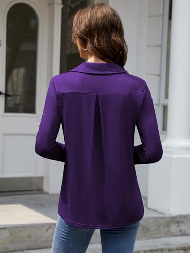 Image of Bulotus Womens 3 /4 Sleeve Tops Plus Size V Neck Zipper Business Casual Blouses for Office & Going Out Soft Knit Tunics, M-3XL