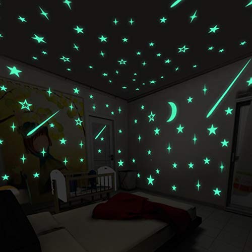 Amosfun 100 peças de adesivos de parede estrelas que brilham no escuro, adesivos de parede de teto c