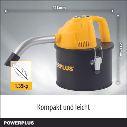 POWER plus Aspirador de cenizas eléctrico compacto para chimenea, horno, depósito de 4 l, máx. 40 °, amarillo, estilo hexagonal, acero inoxidable, aspirador de cenizas - imagen 6