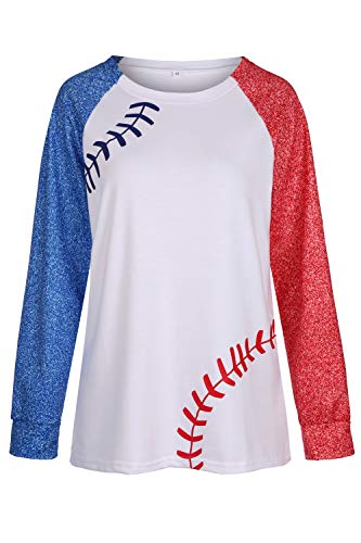 Baseball Pullover Tops for Women Raglan Long Sleeve White Sweatshirts Casual Crewneck Blouse ofertas de liquidacion Mujer
