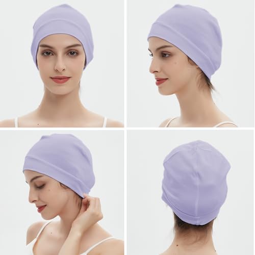 Image of vidsel 100% Cotton Skull Caps Beanie Night Cap Sleep Hats for Men Women | Breathable,Soft,Lightweight Skully Cap,Running Beanie Cycling Helmet Liner,Wicking Head Cover,CPAP Chemo Bald Cap