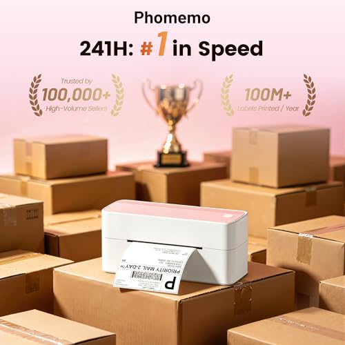 Image of Phomemo High-Speed Bluetooth Thermal Label Printer & 500Pcs 4x6 Thermal Shipping Label, Pink Labels Printers for Shipping Package, Compatible with iPhone, Android, Shopify, Amazon, USPS
