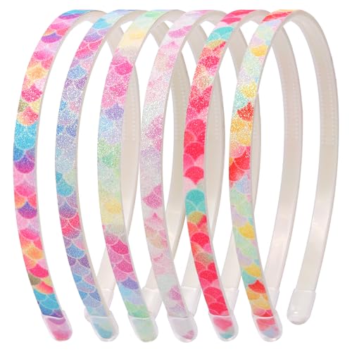 ZIRICHER Glitter Headbands - 6Pack Non-Slip Plastic Hair Bands with Teeth, Thick Rainbow Bling Headbands for Women Girls Colorful Sequins Head Band for Daily Use