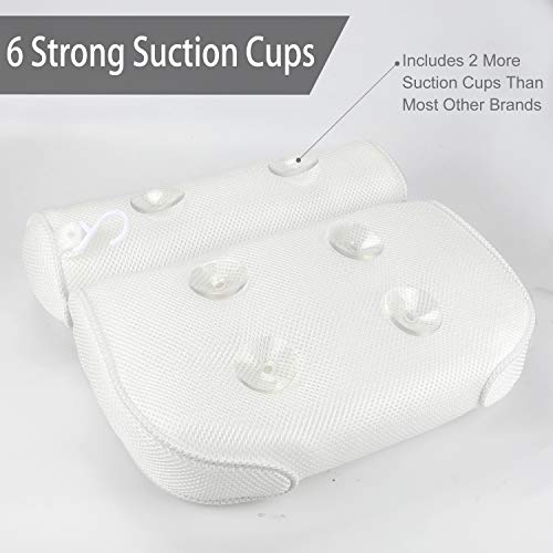 EXTSUD Bathroom Pillow, Non-Slip 6 Large Suction Cups, Waterproof Home Bath Pillow Spa, Bathtub Pillow Featuring Total Support for Head, Neck and Back (40 x 35 x 8cm)