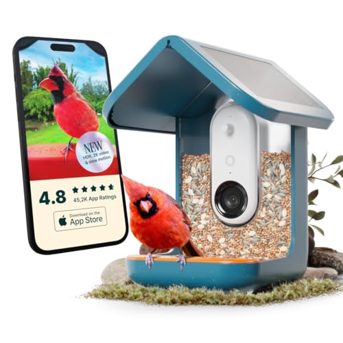 Birdbuddy PRO Solar Smart Bird Feeder with Camera - AI Bird Species Identification, 5MP Photos, 2K HD Video Live Stream Camera, Slow-Motion Video, 2.6in Focus - Blue Solar