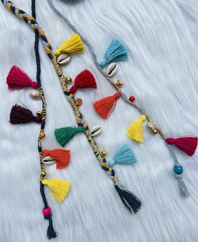Image of Zippy Flora Handmade Boho Colorful Hair Strings | Ethnic Navratri & Festive Hair Accessories | Elegant Grey Braided Thread Hairband & Hair Extensions for Women & Girls | Bohemian Styling Hair Jewelry