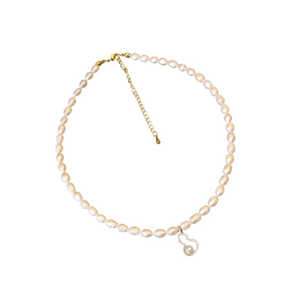 Collier perles d'eau douce véritables et pendentif gourde rétro