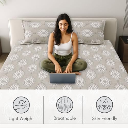 Image of Mafatlal Classic Comfort 186 TC Double Bed Cotton Bedsheet 90x100 Inch - Charcoal | Soft, Breathable, Lightweight & Durable Cotton Everyday Use Furnishing