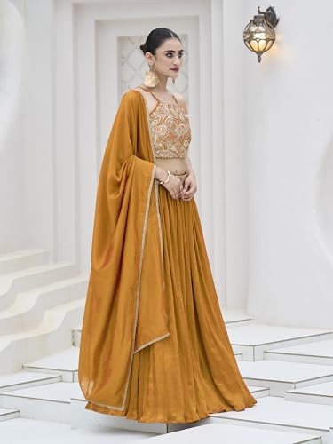 Image of PURVAJA Women's Silk Semi-Stitched Lehenga choli