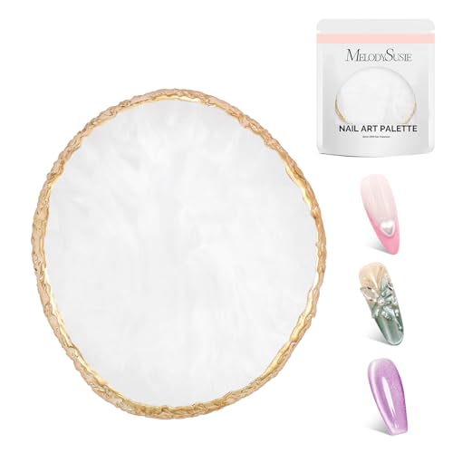 MelodySusie 1PC Round Shape Resin Nail Art Palette Professional Color Mixing Board for Gel Polish Acrylics Pigment Blending Salon and DIY Makeup Artist Tool White