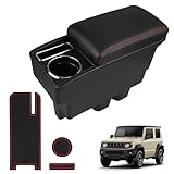 Dexepe Consoles Armrest Compatible with Suzuki Jimny JB64W JB74W 2018-2024 Center Console Box Armrest Box Cup Holder Black with Red Stitching Jimny Accessories