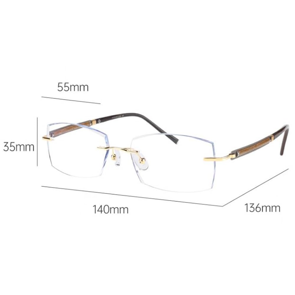 Gafas de lectura Fotocrómico,metal HD Gafas de computadora Rectangulares Gafas de lectura corte de diamante sin marco-Hombre