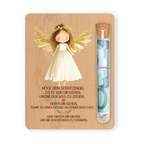 Schutzengel Geldgeschenk aus Holz mit Reagenzglas Geschenk Kommunion Junge Mädchen Geldgeschenk Kommunion Geschenk Kommunion Junge als Erinnerung Kommunion Geschenke für Mädchen