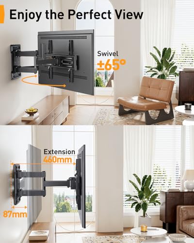 Perlegear TV Wandhalterung für 23-70 Zoll TVs bis 50 kg, Höhenverstellbare Wandhalterung Fernseher mit Schnelle Neigungsverstellung, Fernseher Halterung 55 Zoll Schwenkbar, Max VESA 400x400 mm – Bild 4