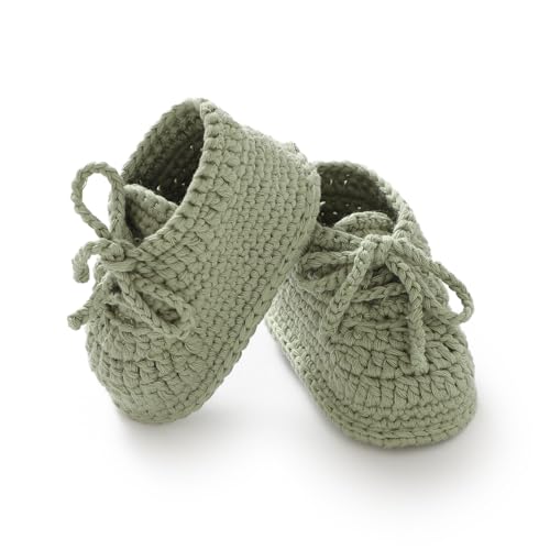 Hadetoto Baby Booties Newborn Cotton Knit Shoes Hand Crochet Soft First Walking Cozy Sneaker for Infant Boys Girls