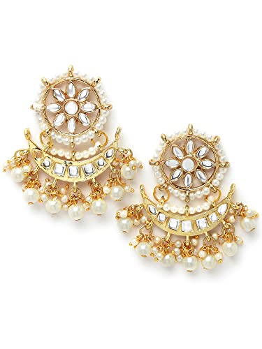 Image of Karatcart Gold Plated Pearl and Drop Kundan Studded Choker Necklace Setfor Women