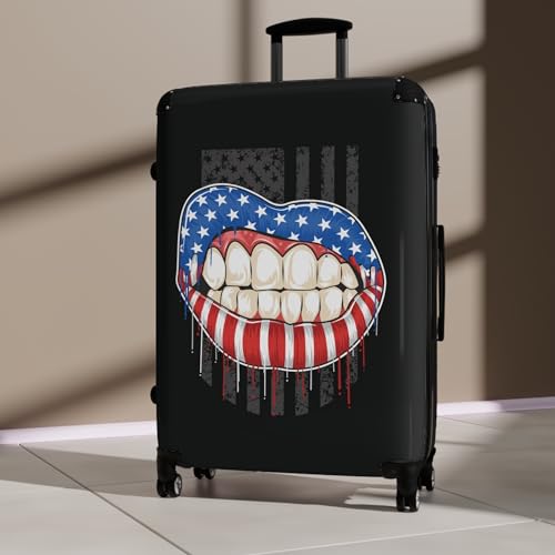 American Flag Lips Suitcase, Travel Luggage, Vintage Travel Bag, Patriotic Carry-On, Holiday Travel Accessory4