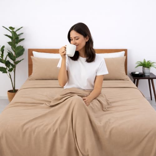 Image of Blue Strip Polycotton Bedsheet, Double 90x100 (Camel) | Hotel Quality | Soft, Breathable & Colourfast | Wrinkle Resistant | Machine Washable | Pillow Covers Included