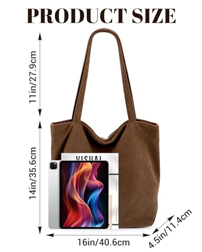 Image of Iioscre Corduroy Tote Bag for Women,Hobo HandBags with Zipper,Large Capacity Casual Shoulder Handbags with Inner Pockets