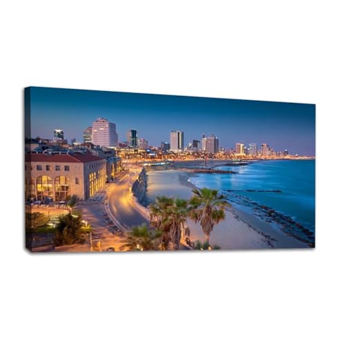 Tel Aviv Skyline Canvas Wall Art 20x40 Framed Print