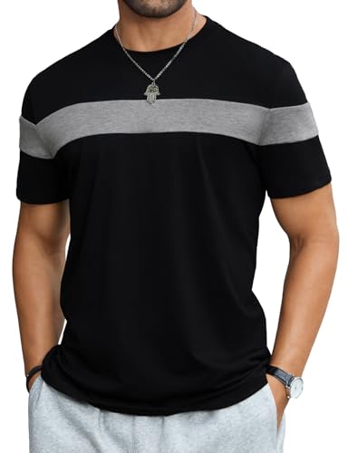 Hardaddy Men's Short Sleeve Tee Color Block Crew Neck Pullover Casual Basic Shirts