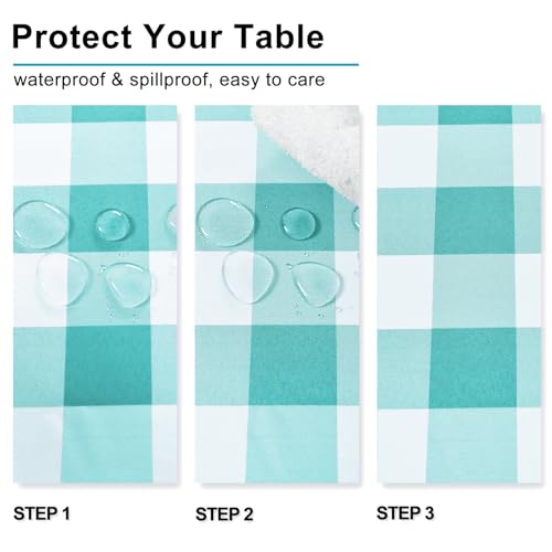 Hiasan Checkered Square Tablecloth - Stain Resistant, Waterproof and Wrinkle Resistant Washable Table Cloth for Dining Room and Outdoor Use, 54 x 54 Inch, Aqua and White Gingham Pattern by Hiasan - Image 3