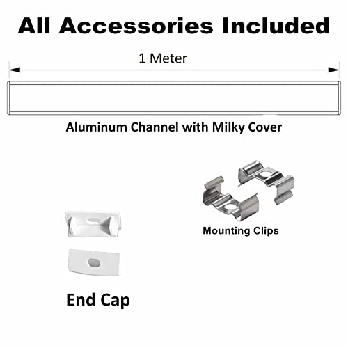 Image of Abaj Lighting (16x12mm) LED Strip Light 1Meter Aluminium Rectangular Surface Profile Light Channels with Diffused Cover, End Caps and Mounting Clips Without LED Straight Linear - Pack of 2