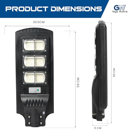 Image of Gigawatts 240 LED 90W Solar Street Light with Remote Control High Power 10Ah Battery Inbuilt 15W Solar Panel IP65 Water Resistant Outdoor Lamp for Wall Pathway Garden and Patio (1Pc, Cool White)