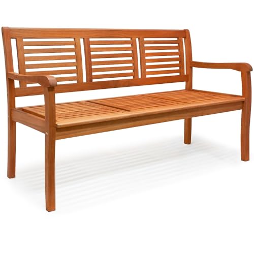 Casaria Banc de Jardin Résistant aux intempéries - Bois d'Eucalyptus Certifié FSC - Dossier 153 x 60 cm, Charge maximale 480 kg - avec accoudoirs - 3 Places - pour Jardin, Balcon, terrasse